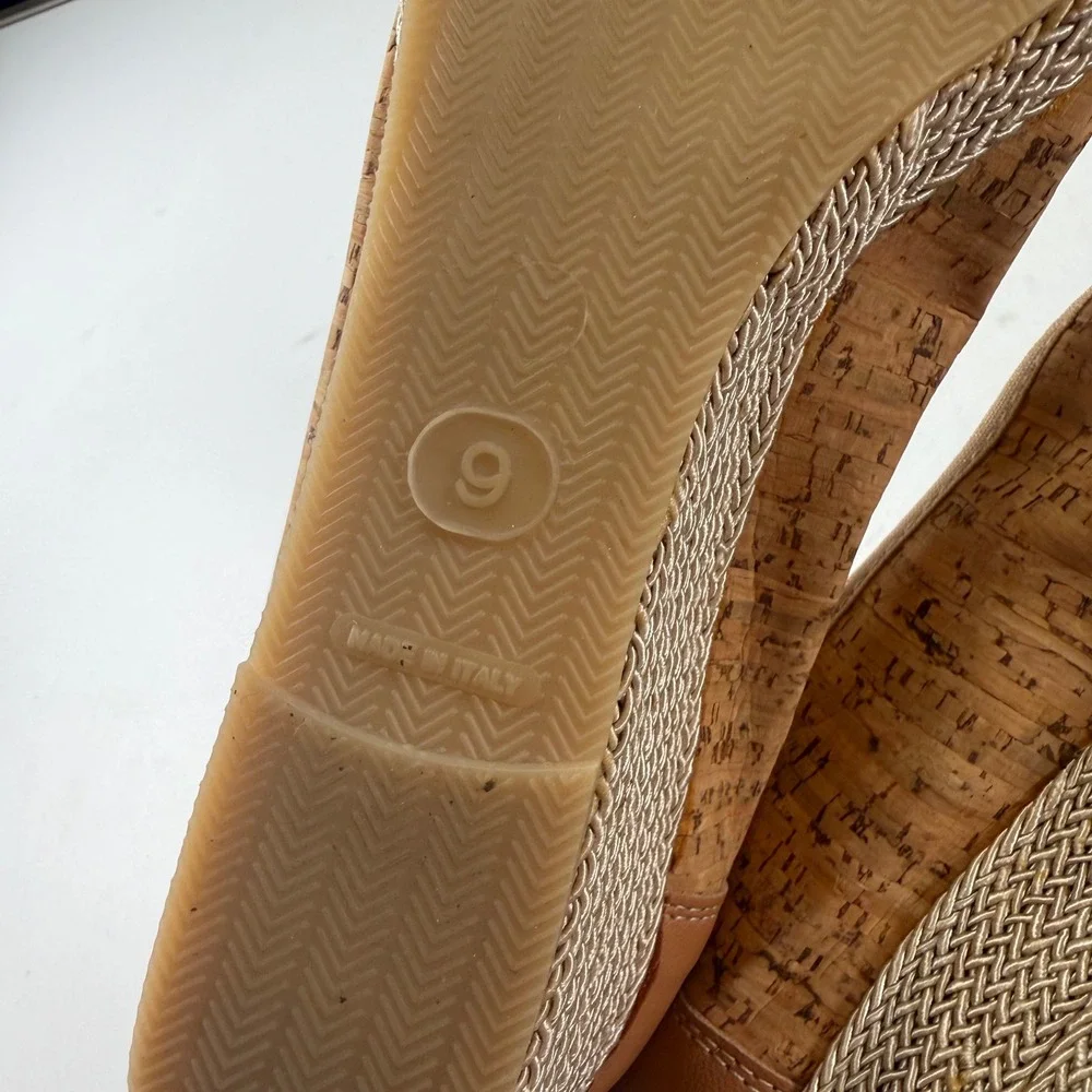 Sesto Meucci Cork Wedge Pumps Tan Leather‎ Cap Toe Made In Italy Women's Size 9